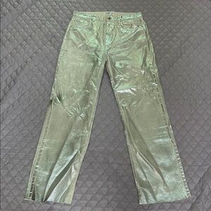 Pull&Bear Metallic Yellow Straight Leg Jeans – Size 12 Statement Denim